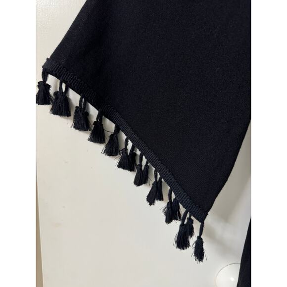 Chico's Size 2, Medium Sheer Black Jacket Tassels Lapel Sleeves Macrame Lace Hem - Picture 2 of 5